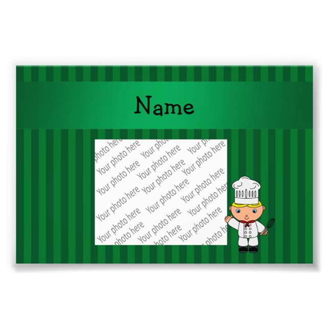 Personalized name chef green stripes photo print (Front)