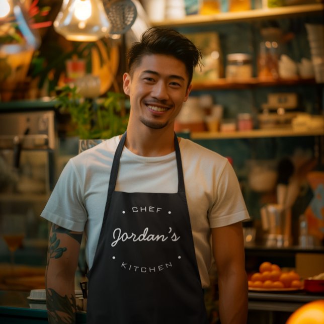 Personalized Name Chef's Kitchen Black white Apron (Custom apron Chef's kitchen)