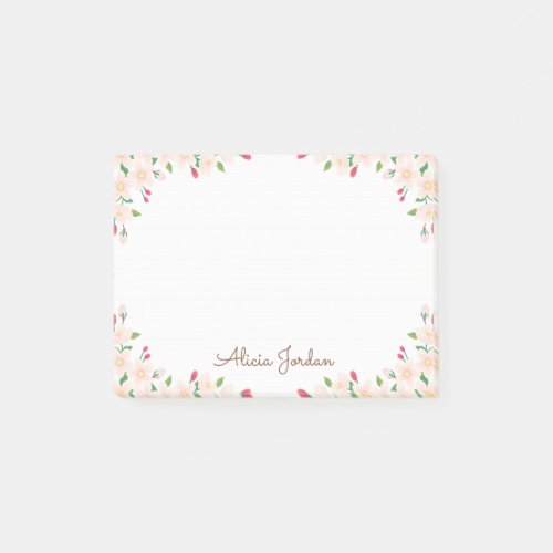 Personalized Name Cherry Blossom 4x3 Post it Notes