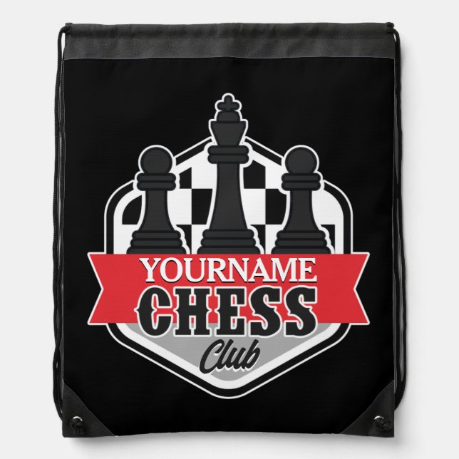 Personalized NAME Chess Player Club Checkmate Drawstring Bag (Front)