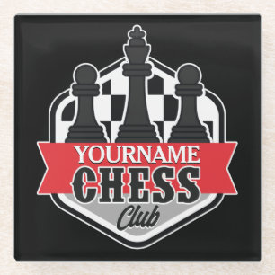 Personalized NAME Chess Player Club Checkmate Glass Coaster