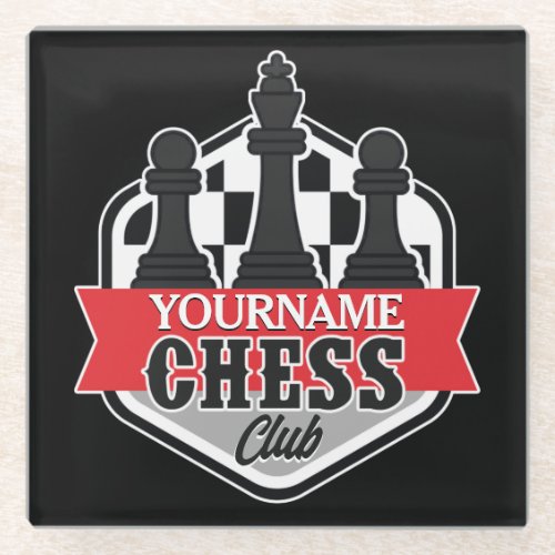 Personalized NAME Chess Player Club Checkmate   Glass Coaster