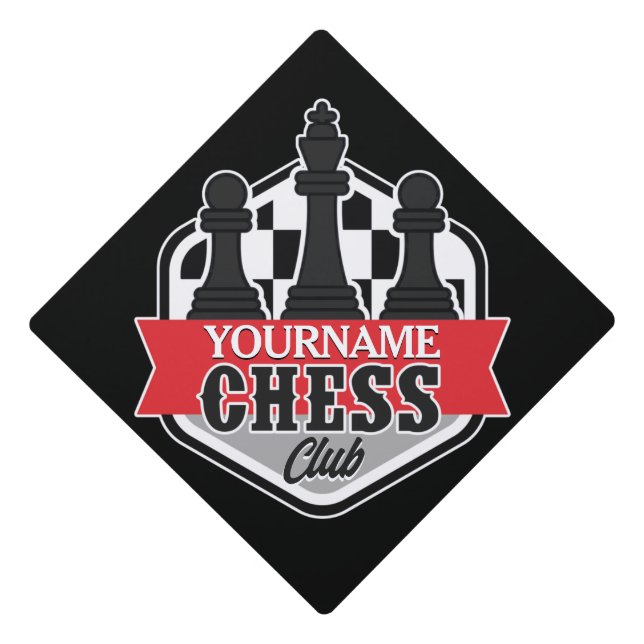Personalized NAME Chess Player Club Checkmate   Graduation Cap Topper (Front)