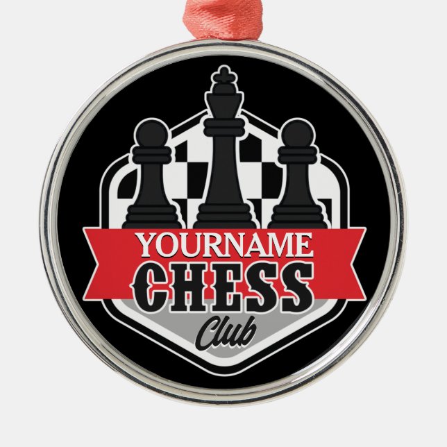 Personalized NAME Chess Player Club Checkmate Metal Ornament (Front)