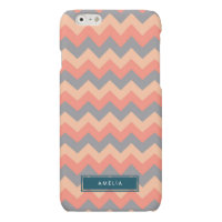 Personalized Name Chevron Peach and Grey Matte iPhone 6 Case