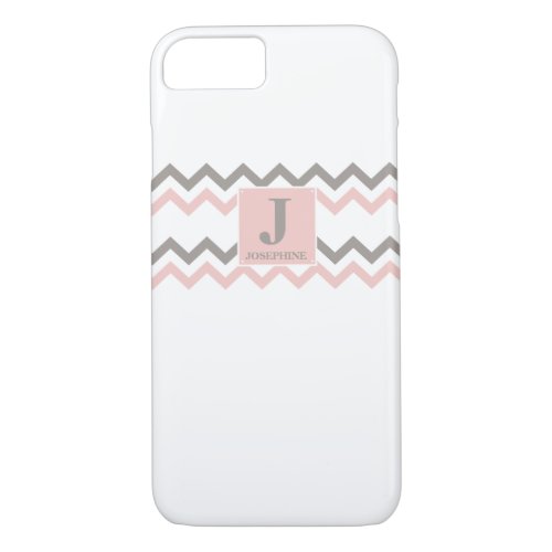 Personalized name Chevron Pink and brown pattern iPhone 87 Case