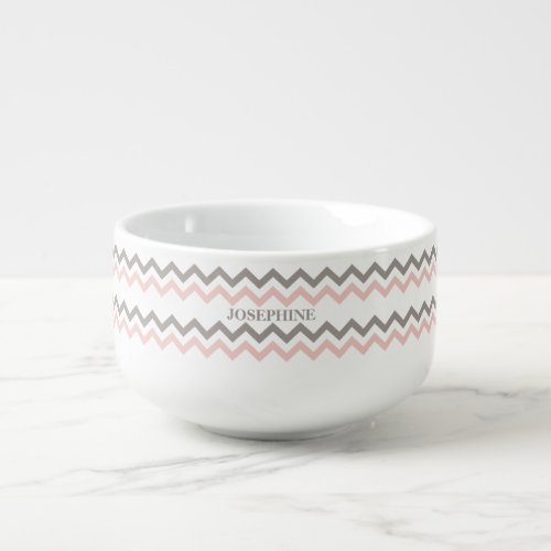 Personalized name Chevron Pink and brown pattern Soup Mug