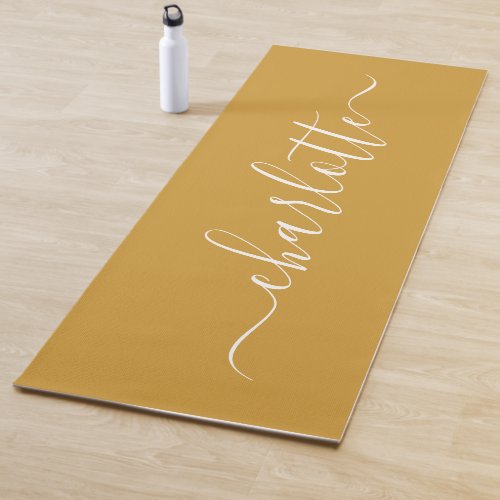Personalized Name Chic Calligraphy Mustard Yellow  Yoga Mat