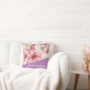 Personalized Name Chic Cherry Blossom Pink Throw Pillow