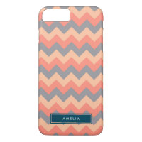 Personalized Name Chic Chevron Grey and Peach iPhone 8 Plus/7 Plus Case