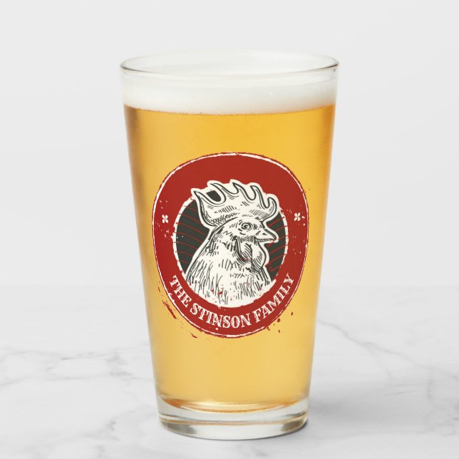 Personalized NAME Chicken Custom Country Rooster Glass (Front Filled)