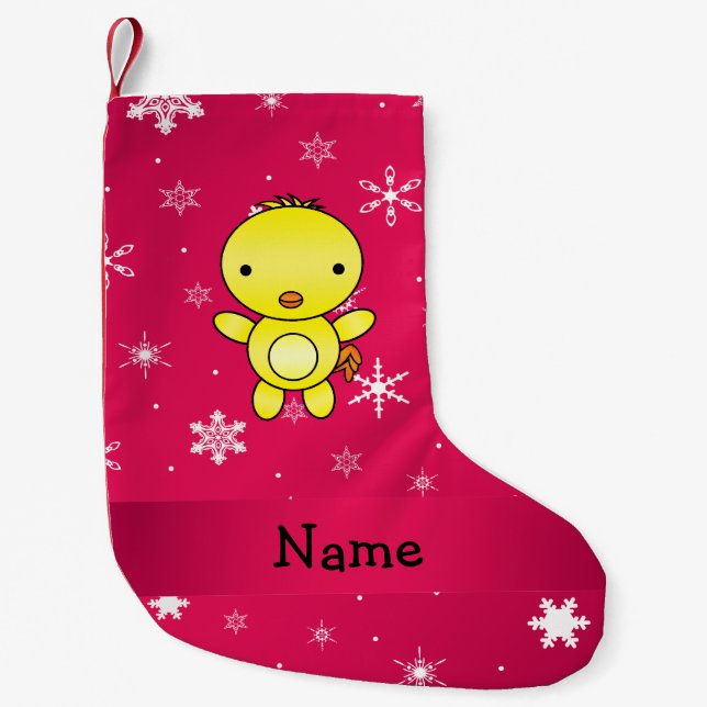 Personalized name chicken pink snowflakes small christmas stocking (Front)
