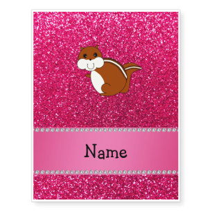 Personalized name chipmunk rose pink glitter temporary tattoos