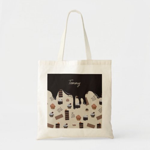 Personalized Name Chocolate Theme Pattern  Tote Bag