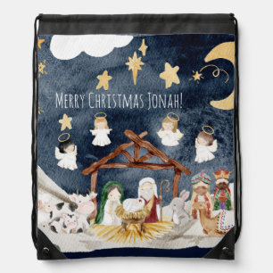 Personalized Name Christian Christmas Kids Drawstring Bag