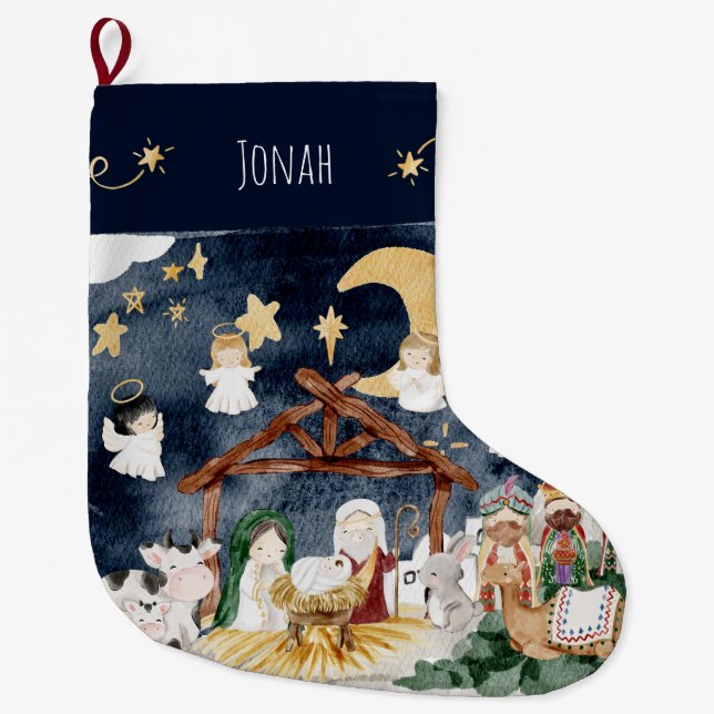 Personalized Name Christian Christmas Kids Large Christmas Stocking (Front)