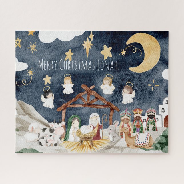Personalized Name Christian Kids Christmas Jigsaw Puzzle (Horizontal)