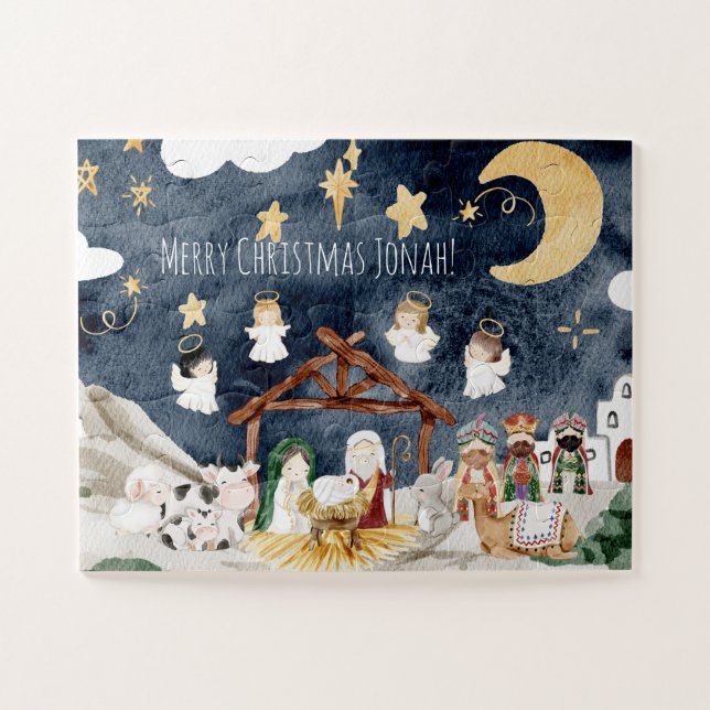 Personalized Name Christian Kids Christmas Jigsaw Puzzle (Horizontal)