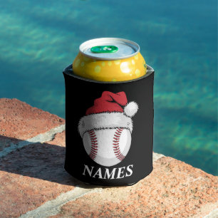 Personalized Name Christmas Baseball Santa Hat Can Cooler