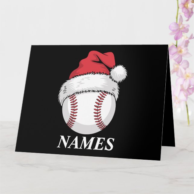 Personalized Name Christmas Baseball Santa Hat Card (Orchid)