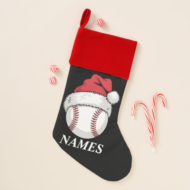 Personalized Name Christmas Baseball Santa Hat Christmas Stocking (Front)