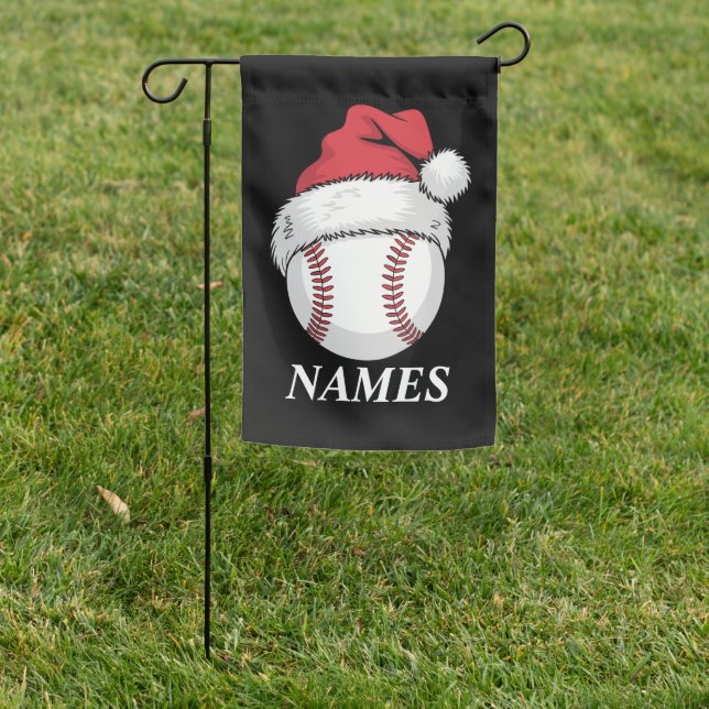 Personalized Name Christmas Baseball Santa Hat Garden Flag (In SItu)