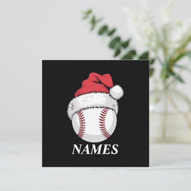 Personalized Name Christmas Baseball Santa Hat Holiday Card (Standing Front)