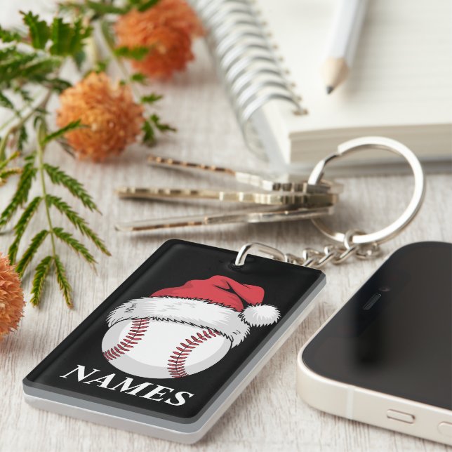 Personalized Name Christmas Baseball Santa Hat Keychain (Front Right)