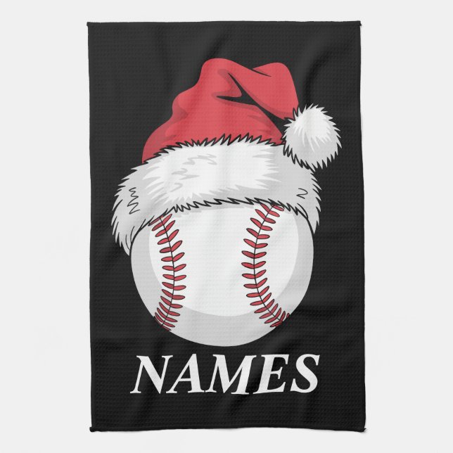 Personalized Name Christmas Baseball Santa Hat Kitchen Towel (Vertical)