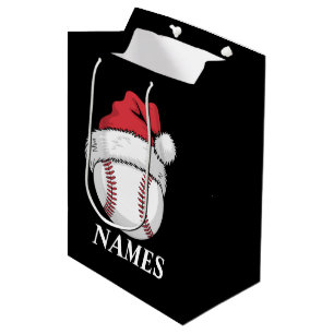 Personalized Name Christmas Baseball Santa Hat Medium Gift Bag