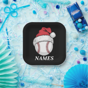 Personalized Name Christmas Baseball Santa Hat Paper Plates