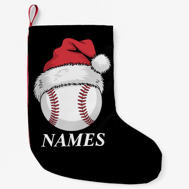 Personalized Name Christmas Baseball Santa Hat Small Christmas Stocking (Front)