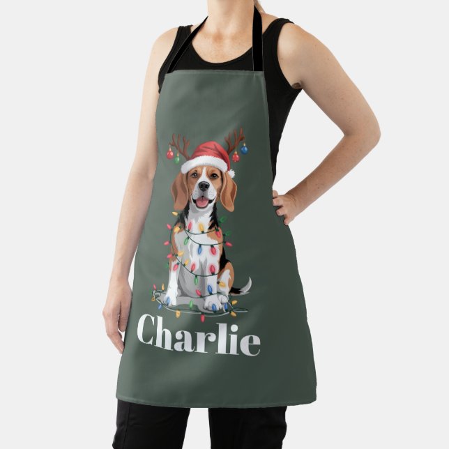 Personalized Name Christmas Beagle Dog Lover Apron (Insitu)