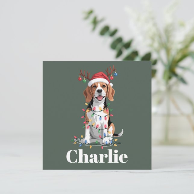 Personalized Name Christmas Beagle Dog Lover Holiday Card (Standing Front)