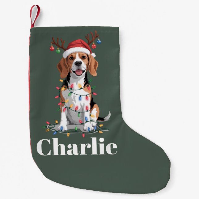 Personalized Name Christmas Beagle Dog Lover Small Christmas Stocking (Front)