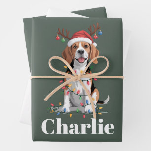 Personalized Name Christmas Beagle Dog Lover Wrapping Paper Sheets