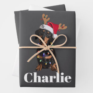 Personalized Name Christmas Dachshund Dog Lights Wrapping Paper Sheets