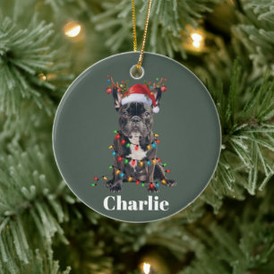 Personalized Name Christmas French Bulldog Dog Ceramic Ornament