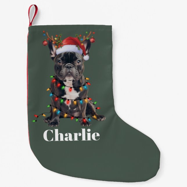 Personalized Name Christmas French Bulldog Dog  Small Christmas Stocking (Front)
