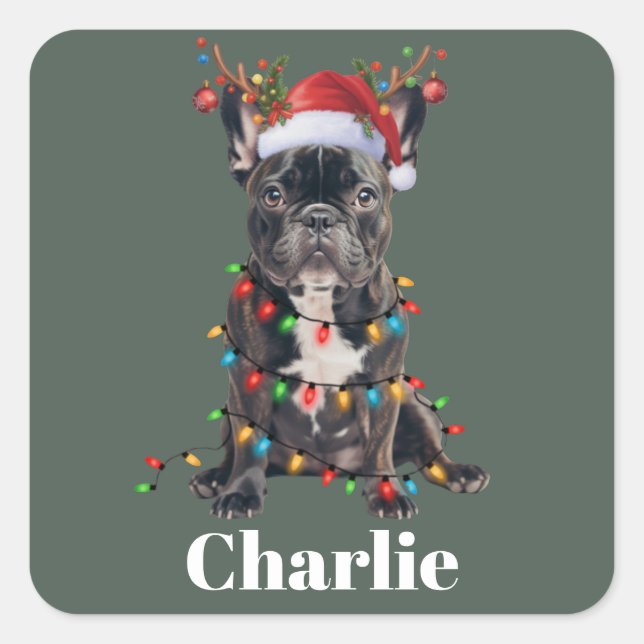 Personalized Name Christmas French Bulldog Dog  Square Sticker (Front)