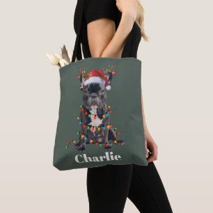 Personalized Name Christmas French Bulldog Dog  Tote Bag