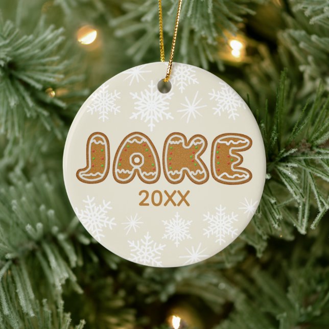 Personalized Name Christmas Gingerbread Cookies Ceramic Ornament (Tree)
