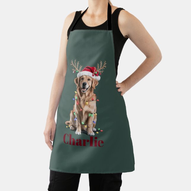 Personalized Name Christmas Golden Retriever Dog Apron (Insitu)