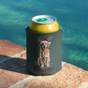 Personalized Name Christmas Golden Retriever Dog Can Cooler
