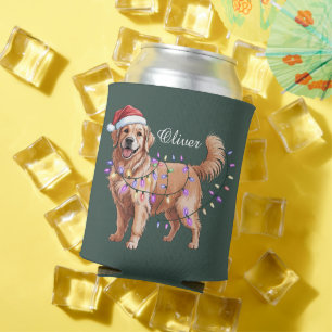 Personalized Name Christmas Golden Retriever Dog  Can Cooler