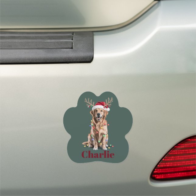 Personalized Name Christmas Golden Retriever Dog Car Magnet (In Situ)