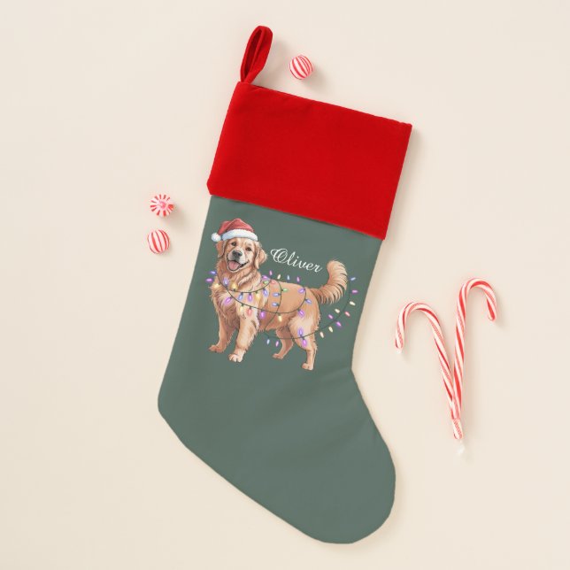 Personalized Name Christmas Golden Retriever Dog  Christmas Stocking (Front)