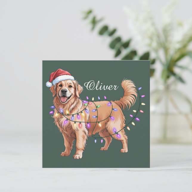Personalized Name Christmas Golden Retriever Dog  Holiday Card (Standing Front)