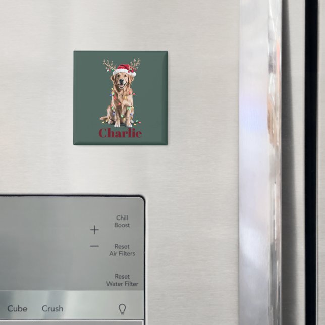 Personalized Name Christmas Golden Retriever Dog Magnet (In Situ (Fridge))