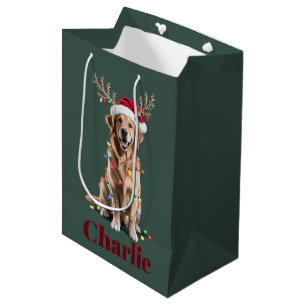 Personalized Name Christmas Golden Retriever Dog Medium Gift Bag